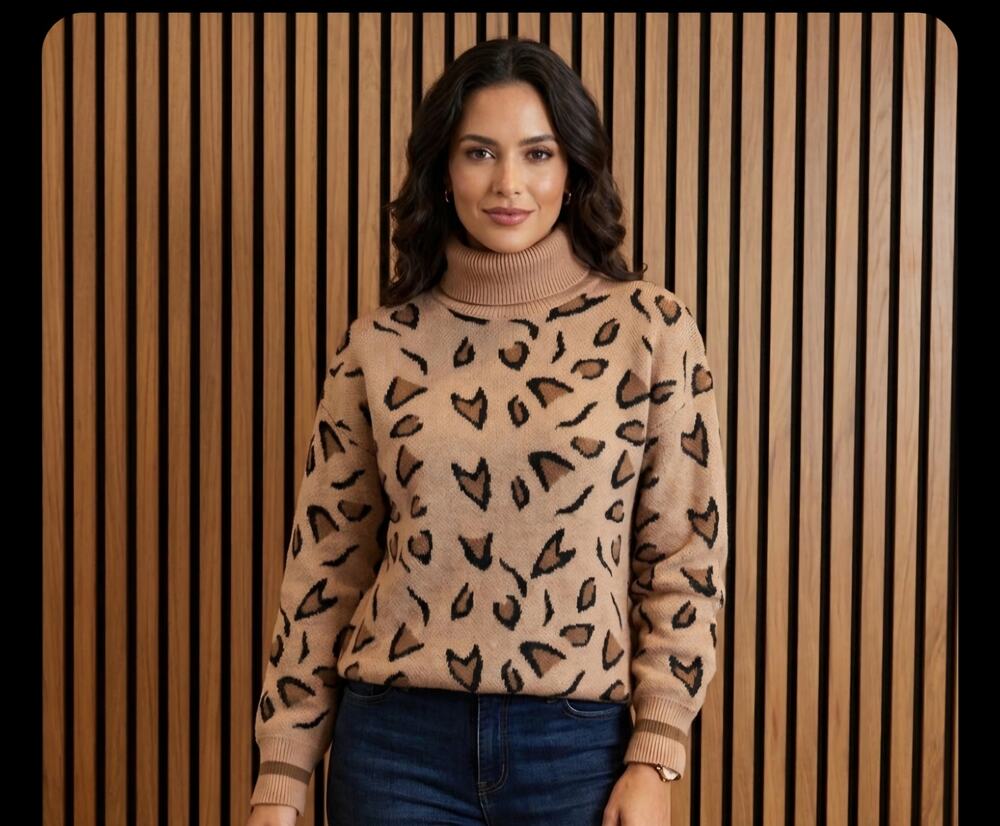 New Tularosa animal print turtle neck sweater size M
